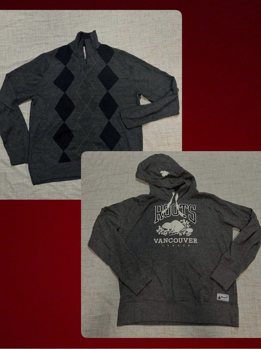 Combo Roots Men's Hoodie Sweatshirt and Dockers half zip sweats
